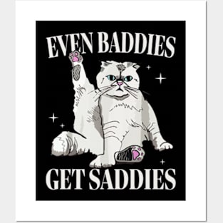 Even Baddies Get Saddies Retro Cat Mental Health Posters and Art